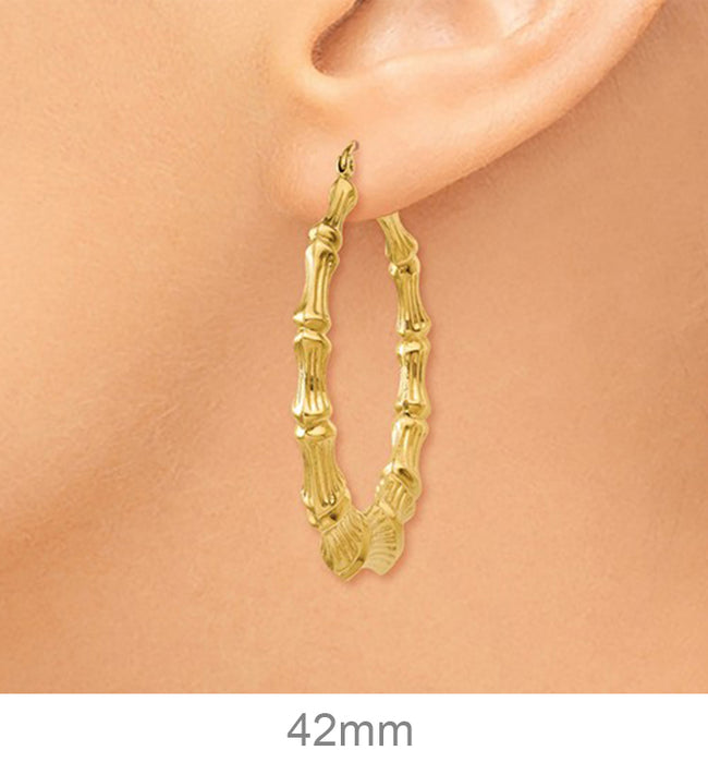 14k Yellow Gold Bamboo Hoop Earrings, All Sizes - LooptyHoops