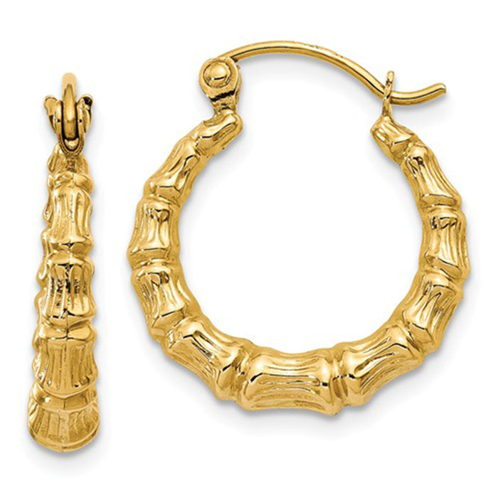 14k Yellow Gold Bamboo Hoop Earrings, All Sizes - LooptyHoops