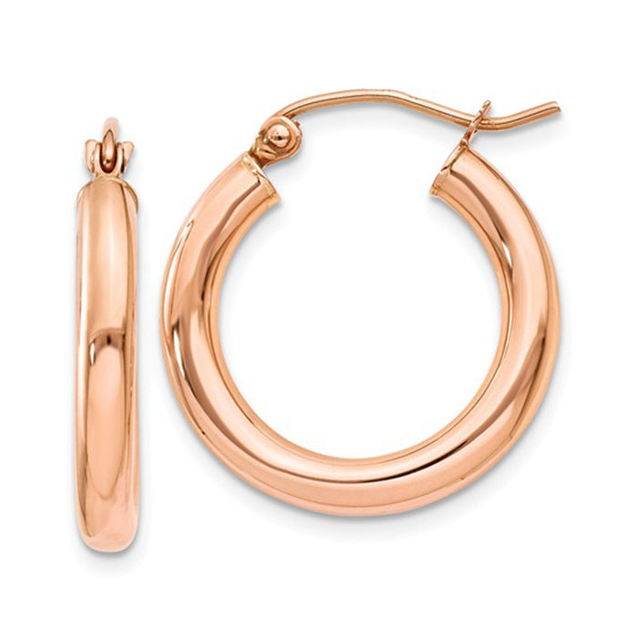 14K Rose Gold Hoop Earrings with Click-Top Clasp (3mm), All Sizes - LooptyHoops