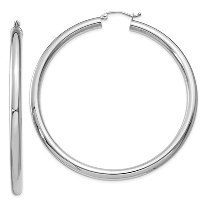 14k White Gold Lightweight Hoop Earrings (4mm), All Sizes - LooptyHoops