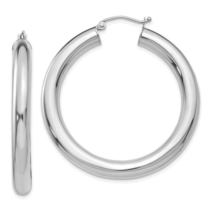 14k White Gold Lightweight Hoop Earrings (5mm), All Sizes - LooptyHoops