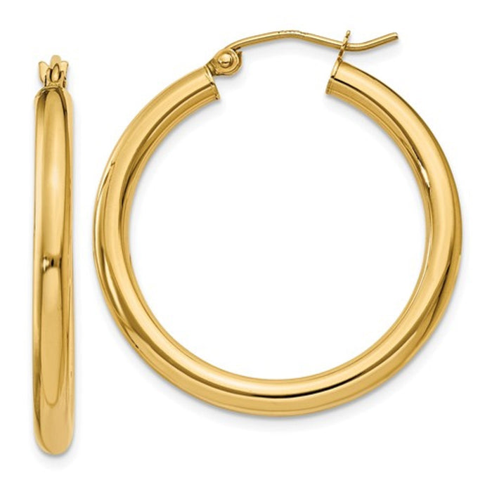 14k Yellow Gold Lightweight Hoop Earrings (3mm), All Sizes - LooptyHoops