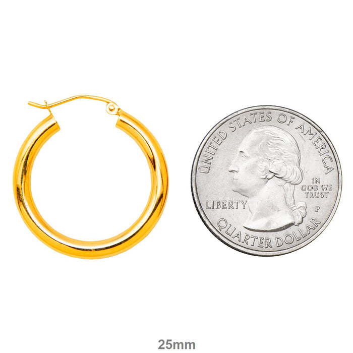 14k Yellow Gold Lightweight Hoop Earrings (3mm), All Sizes - LooptyHoops
