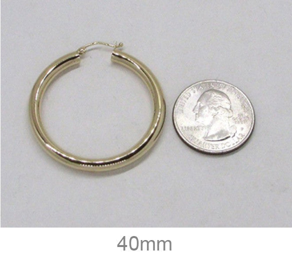 14k Yellow Gold Lightweight Tube Hoop Earrings (4mm), All Sizes - LooptyHoops