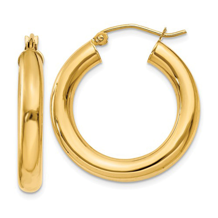 14k Yellow Gold Lightweight Tube Hoop Earrings (4mm), All Sizes - LooptyHoops