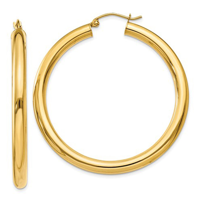 14k Yellow Gold Lightweight Tube Hoop Earrings (4mm), All Sizes - LooptyHoops