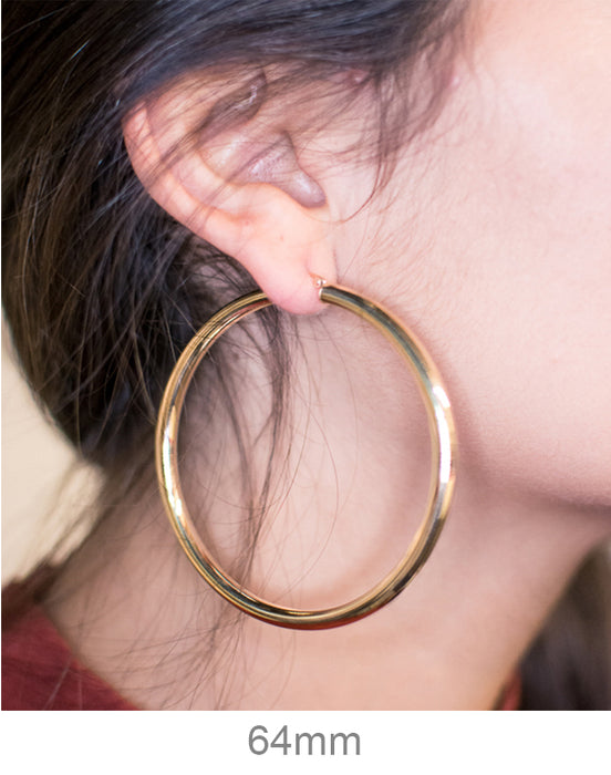 14k Yellow Gold Lightweight Tube Hoop Earrings (4mm), All Sizes - LooptyHoops