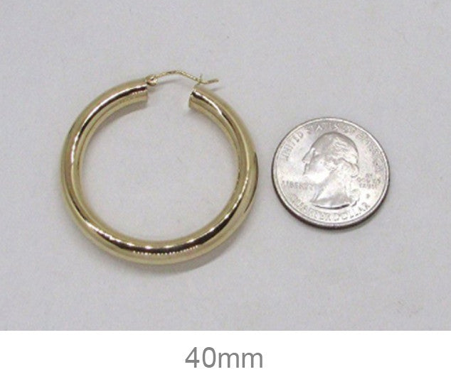 14K Yellow Gold Lightweight Tube Hoop Earrings (5mm), All Sizes - LooptyHoops
