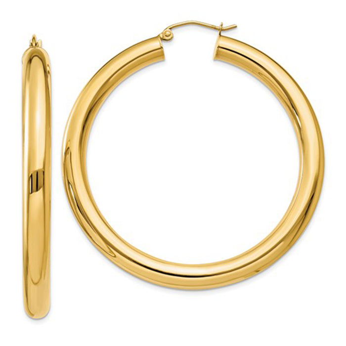 14K Yellow Gold Lightweight Tube Hoop Earrings (5mm), All Sizes - LooptyHoops