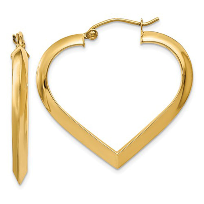 14k Yellow Gold Heart Shaped Hoop Earrings (3mm) - LooptyHoops