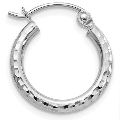 Single 14k White Gold Diamond Cut Hoop Earring (2mm) (15mm) - LooptyHoops