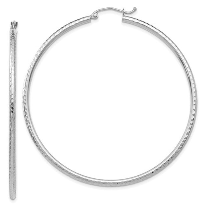 14k White Gold Diamond Cut Hoop Earrings (2mm), All Sizes - LooptyHoops