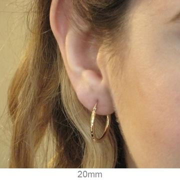 14k Yellow Gold Diamond Cut Click-down Hoop Earrings (2mm), All Sizes - LooptyHoops