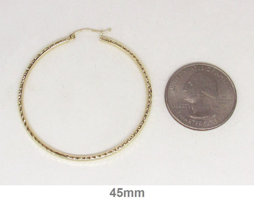 14k Yellow Gold Diamond Cut Click-down Hoop Earrings (2mm), All Sizes - LooptyHoops