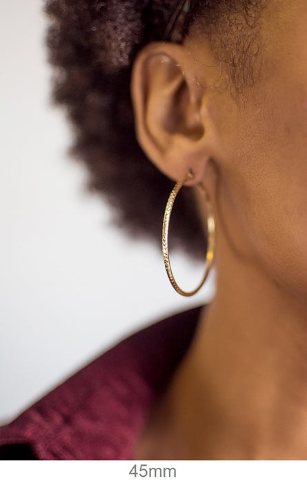 14k Yellow Gold Diamond Cut Click-down Hoop Earrings (2mm), All Sizes - LooptyHoops