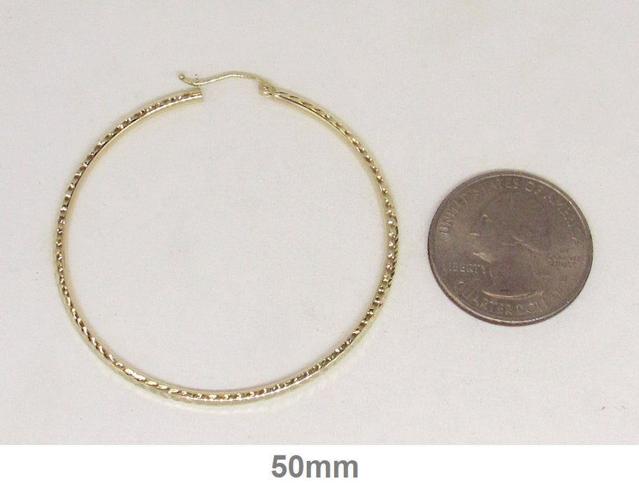 14k Yellow Gold Diamond Cut Click-down Hoop Earrings (2mm), All Sizes - LooptyHoops