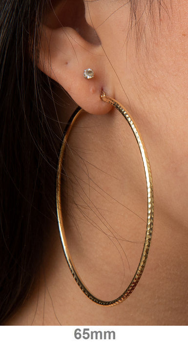 14k Yellow Gold Diamond Cut Click-down Hoop Earrings (2mm), All Sizes - LooptyHoops