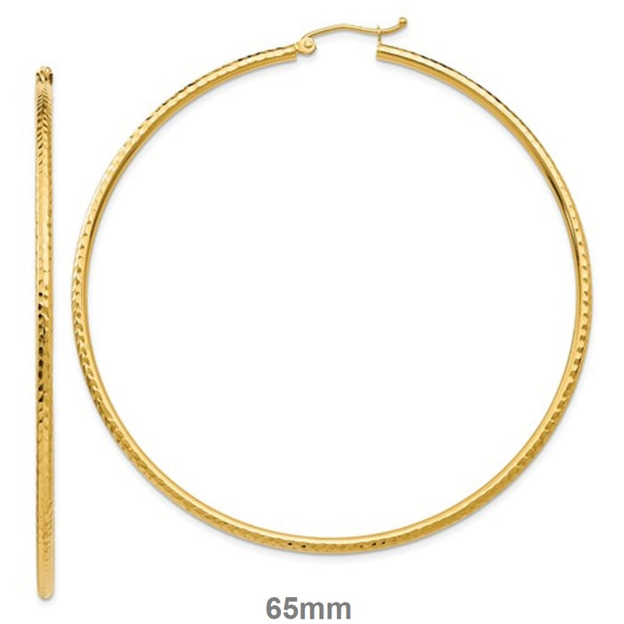 14k Yellow Gold Diamond Cut Click-down Hoop Earrings (2mm), All Sizes - LooptyHoops