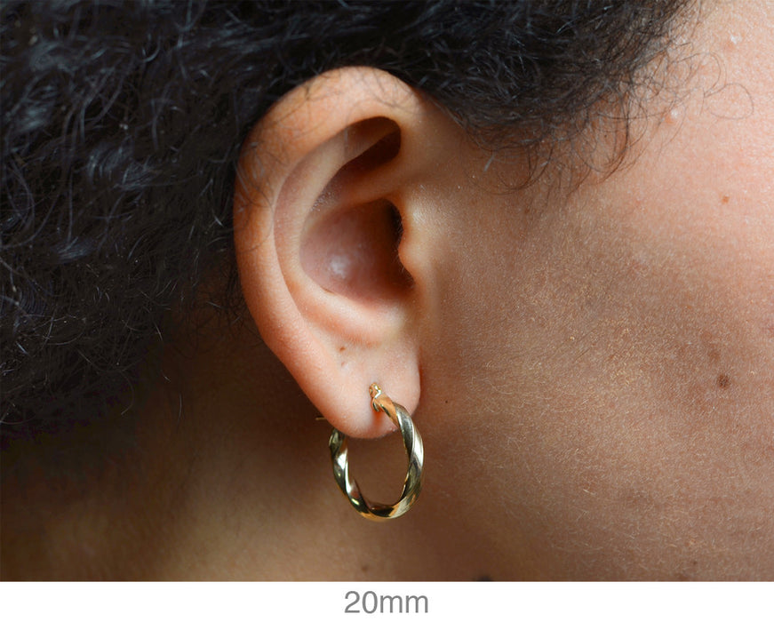 14k Yellow Gold Twisted Taffy Hoop Earrings (3mm), All Sizes - LooptyHoops