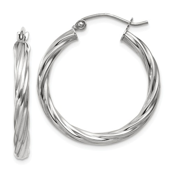 14k White Gold Twisted Hoop Earrings (3.25mm), All Sizes - LooptyHoops