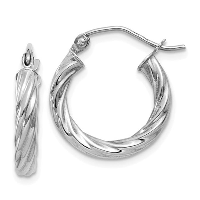 14k White Gold Twisted Hoop Earrings (3.25mm), All Sizes - LooptyHoops