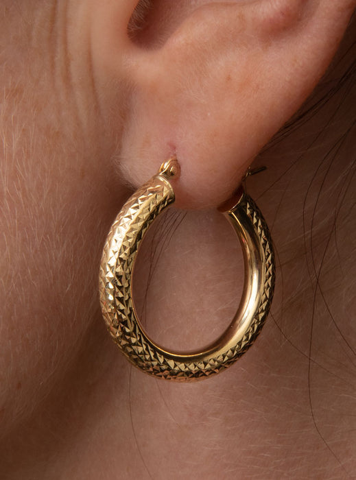 14K Yellow Gold Thick Diamond Cut Hoop Earrings - 4mm Tube - LooptyHoops