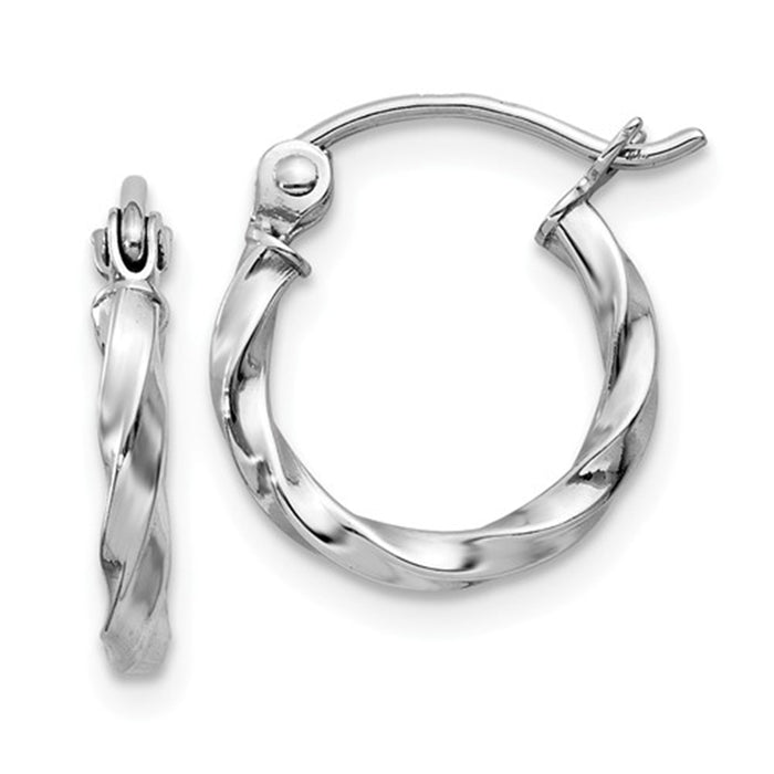 14k White Gold Twisted Taffy Hoop Earrings (2mm), All Sizes - LooptyHoops