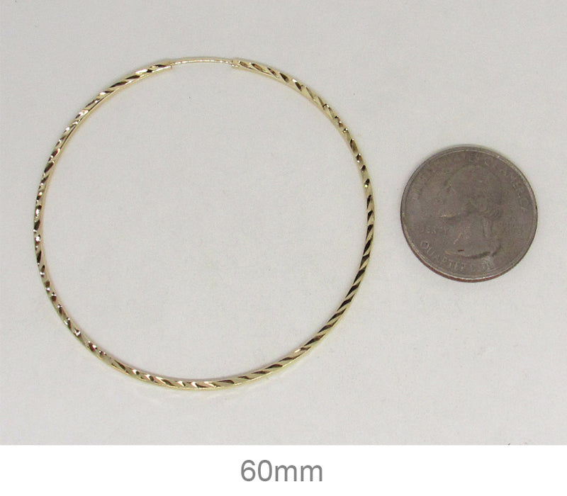 14K Yellow Gold Diamond Cut Square Tube Continuous Endless Hoop Earrings (1.35mm), All Sizes - LooptyHoops