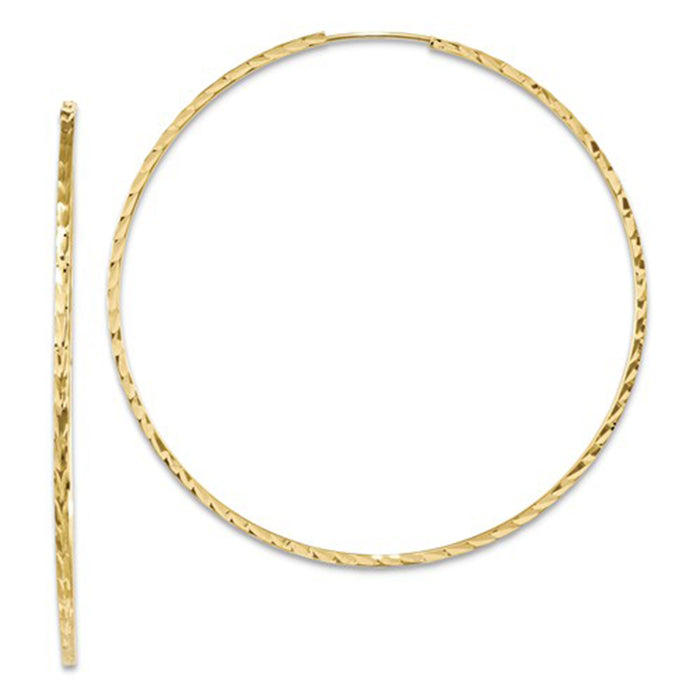14K Yellow Gold Diamond Cut Square Tube Continuous Endless Hoop Earrings (1.35mm), All Sizes - LooptyHoops