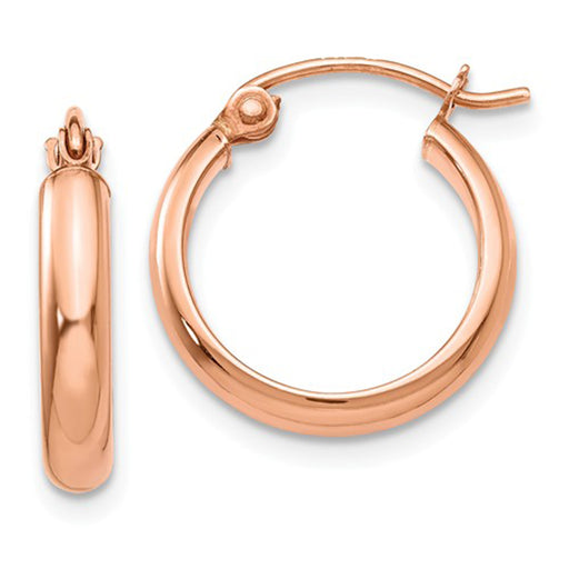14k Rose Gold Flat Interior Hoop Earrings (2.75mm), 0.6 inch (15mm) - LooptyHoops