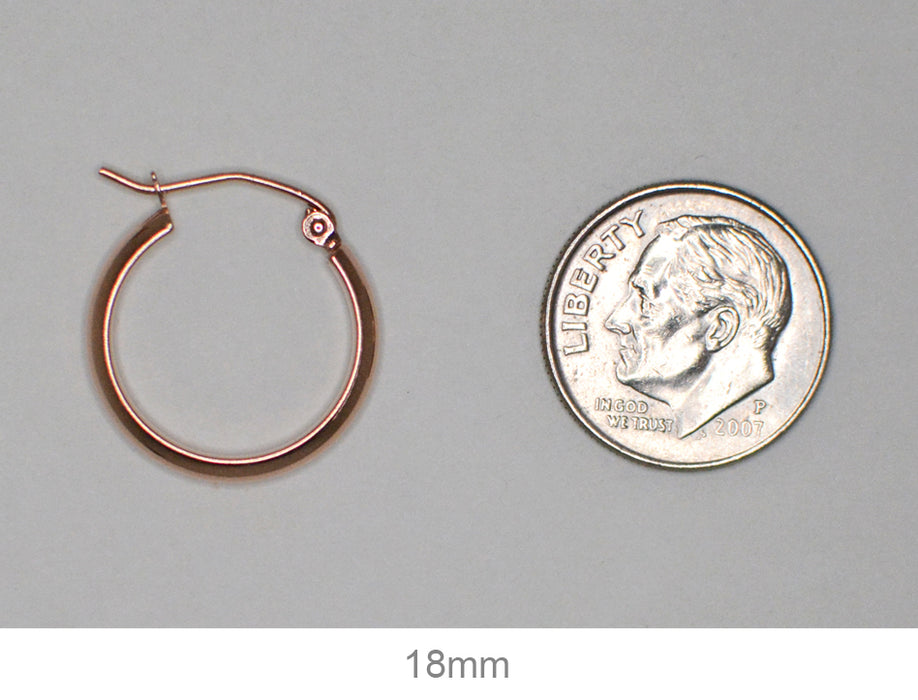 Small 14K Rose Gold Tube Hoop Earrings with Flat Interior, 18mm (2.75mm Tube) - LooptyHoops