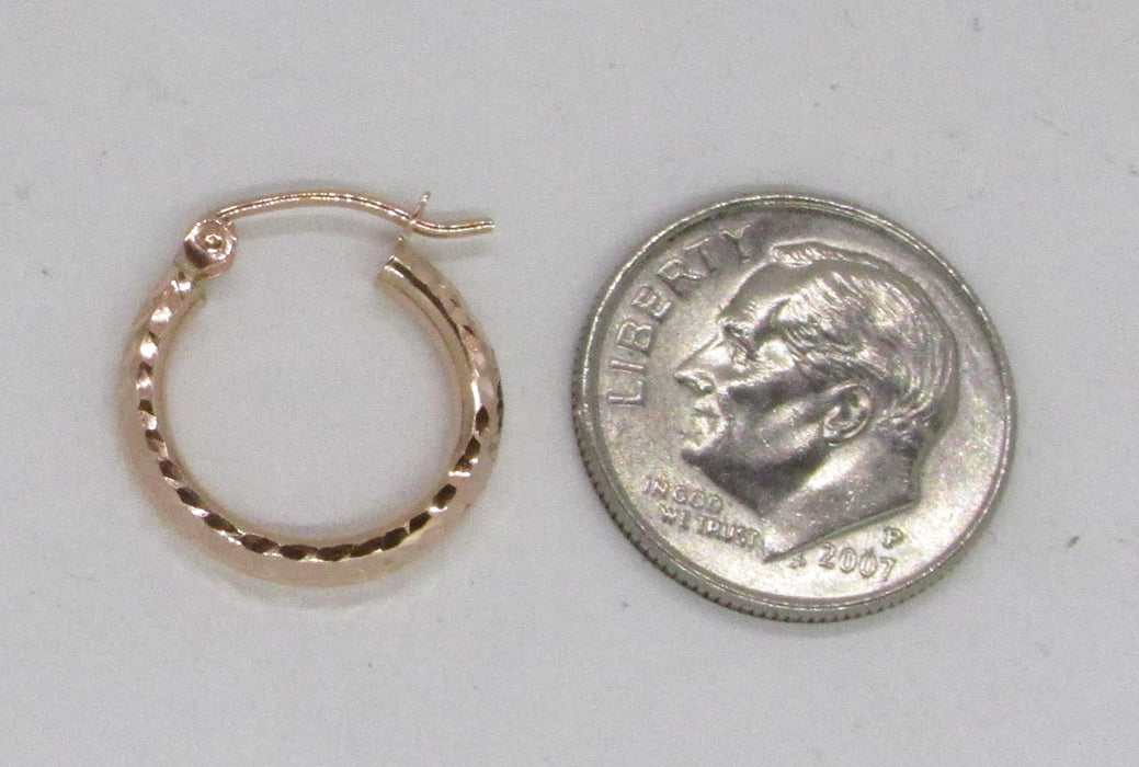 Small 14K Rose Gold Diamond Cut Tube Hoop Earrings, .60 In (15mm) (2mm Tube) - LooptyHoops