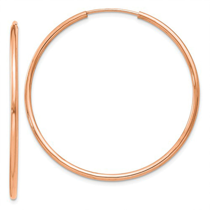 14k Rose Gold Continuous Endless Hoop Earrings (1.5mm), All Sizes - LooptyHoops