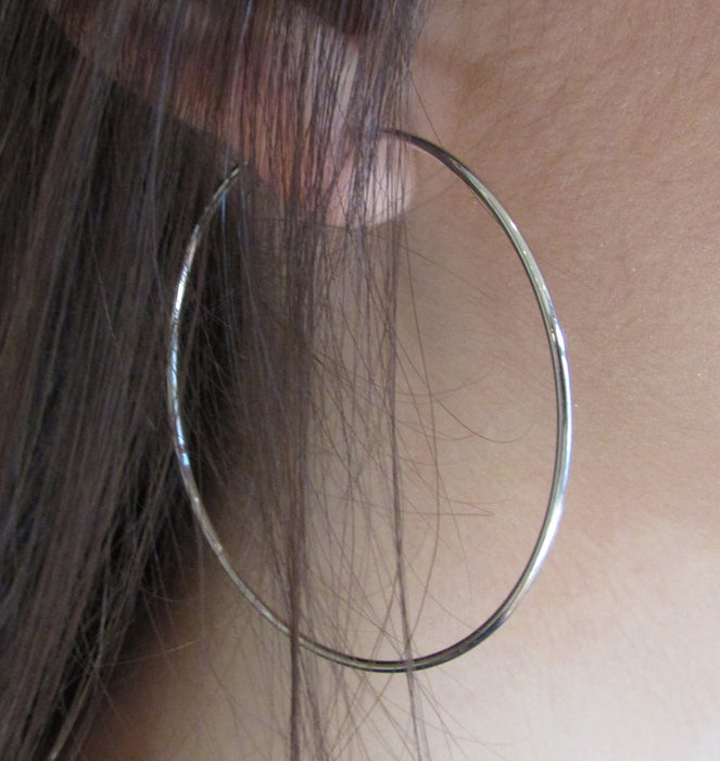 14k White Gold Endless Hoop Earrings (1.2mm), 2.2 inch (55mm) - LooptyHoops