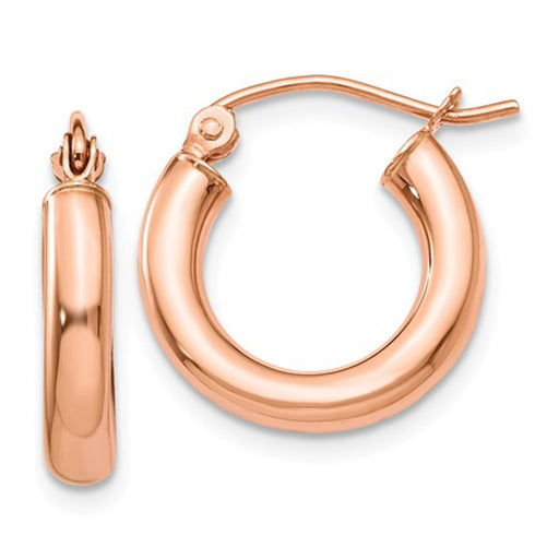 Small 14K Rose Gold Thick Tube Hoop Earrings, 16mm (3mm Tube) - LooptyHoops