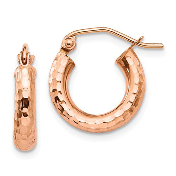 14k Rose Gold Thick Diamond Cut Hoop Earrings (3mm Thick), All Sizes - LooptyHoops