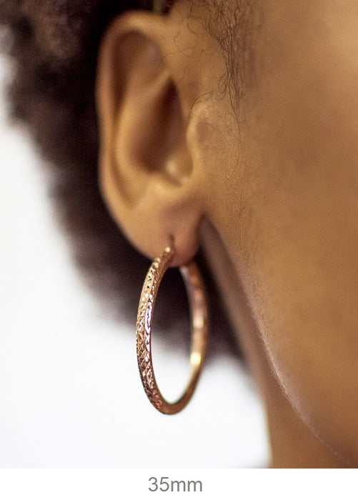 14k Rose Gold Thick Diamond Cut Hoop Earrings (3mm Thick), 30-35mm - LooptyHoops