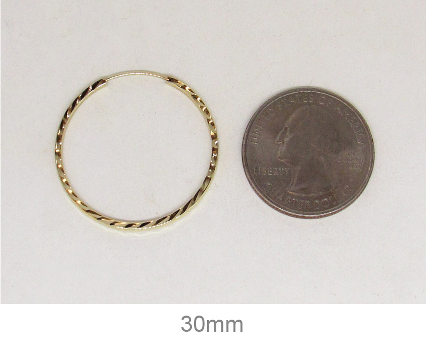 14K Yellow Gold Diamond Cut Square Tube Continuous Endless Hoop Earrings (1.35mm), All Sizes - LooptyHoops