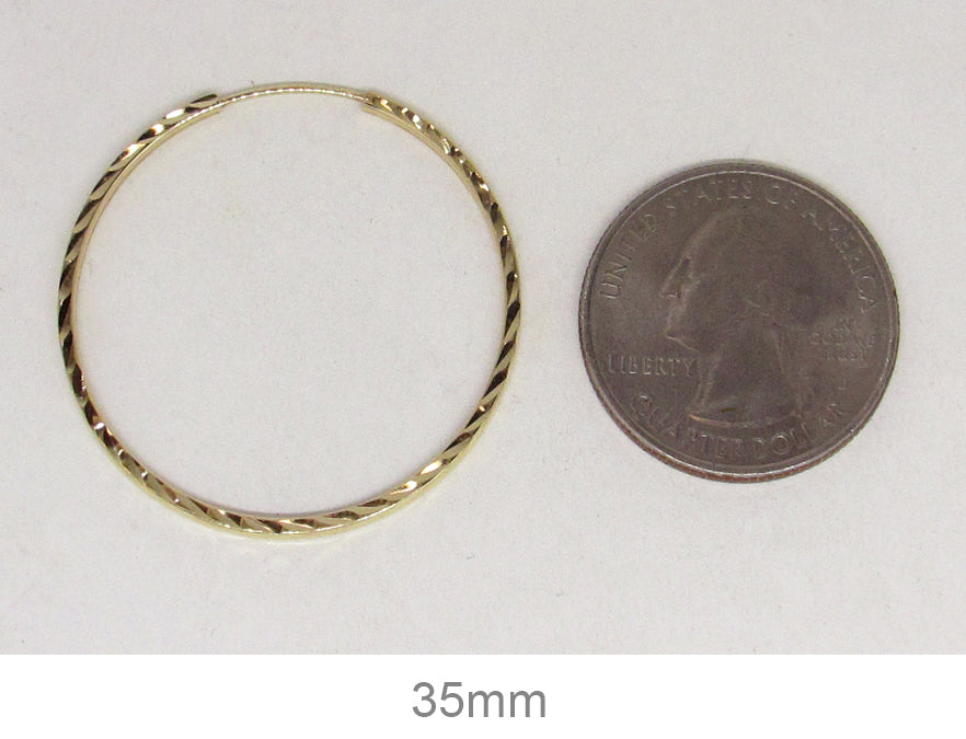 14K Yellow Gold Diamond Cut Square Tube Continuous Endless Hoop Earrings (1.35mm), All Sizes - LooptyHoops
