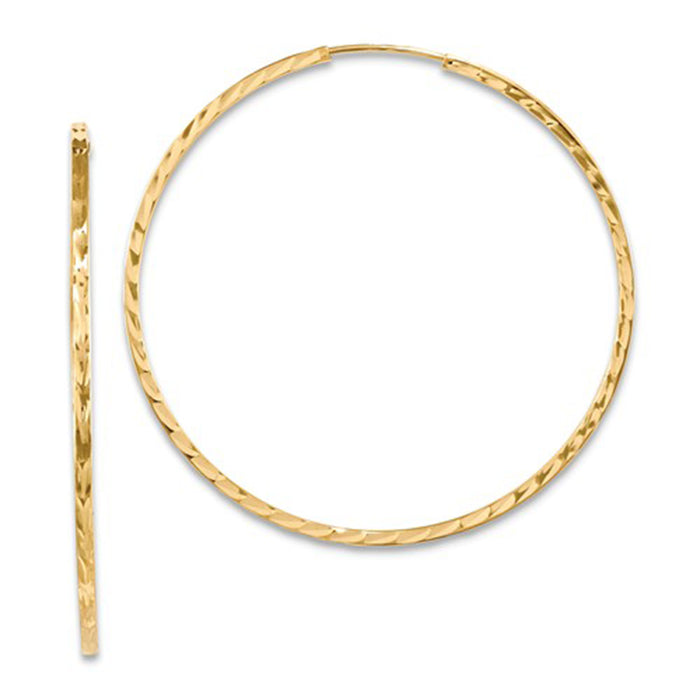 14K Yellow Gold Diamond Cut Square Tube Continuous Endless Hoop Earrings (1.35mm), All Sizes - LooptyHoops