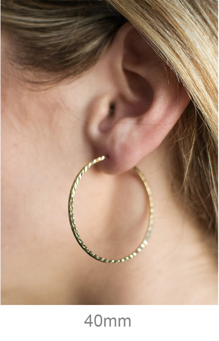 14K Yellow Gold Diamond Cut Square Tube Continuous Endless Hoop Earrings (1.35mm), All Sizes - LooptyHoops