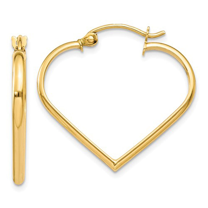 14k Yellow Gold Heart Shaped Hoop Earrings - LooptyHoops