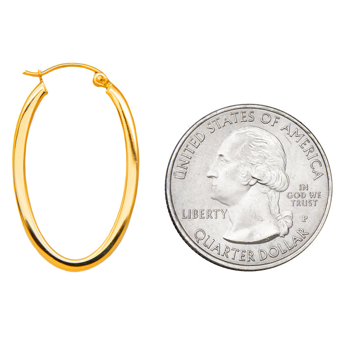 14k Yellow Gold Square Tube Oval Hoop Earrings, 31mm x 18mm (2mm Tube) - LooptyHoops