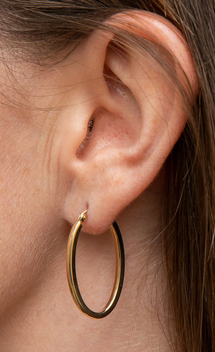 14k Yellow Gold Square Tube Oval Hoop Earrings, 31mm x 18mm (2mm Tube) - LooptyHoops