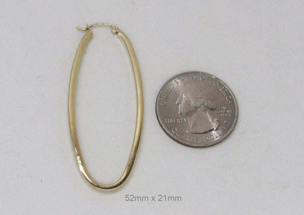 14K Yellow Gold Oval Hoop Earrings w/ Square Tube, All Sizes - LooptyHoops