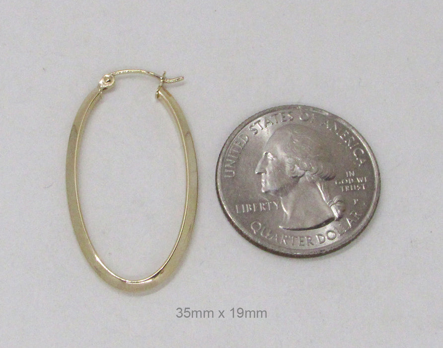 14K Yellow Gold Oval Hoop Earrings w/ Square Tube, All Sizes - LooptyHoops