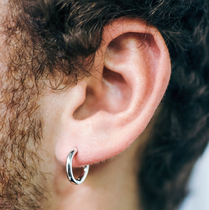 Small 14K White Gold Endless Hinged Huggie Hoop Earrings, .60 In (15mm) (2.5mm Tube) - LooptyHoops