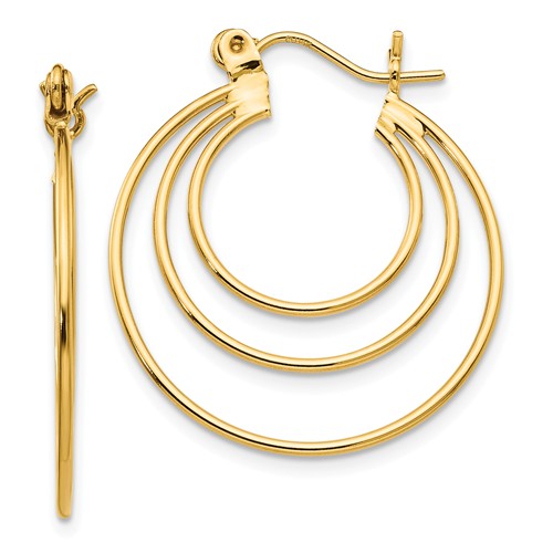 14k Yellow Gold Triple Hoop Earrings, 27mm - LooptyHoops