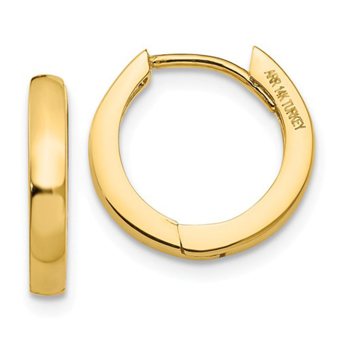 Small 14K Yellow Gold Hinged Huggie Hoop Earrings, .40 In (10mm) (2.5mm Wide) - LooptyHoops