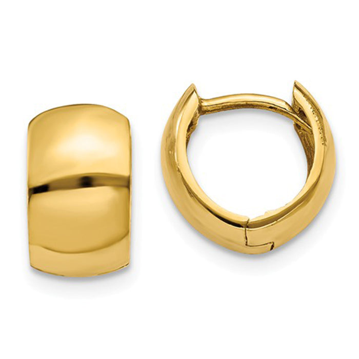 Small 14K Yellow Gold Wide Hinged Huggie Hoop Earrings .40 in (10mm) (6mm Wide) - LooptyHoops